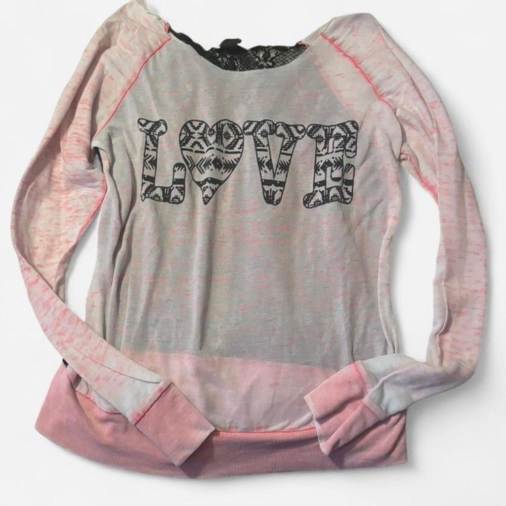 Pink and black lace Love Graphic Sweatshirt